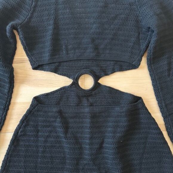 Devon Windsor Crochet Knit Fallon Cut Out Long Sleeve Mini Dress Black Size XL - Picture 7 of 8